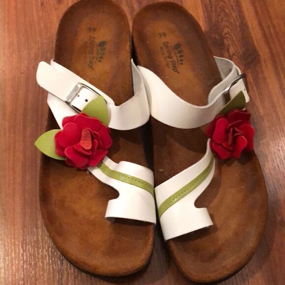 Spring Step White sandals with flower comfort shoes leather made in Italy size 3 - Picture 1 of 6
